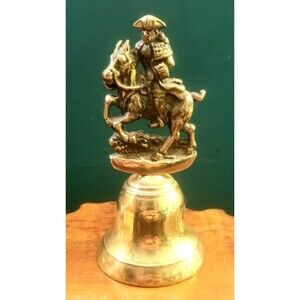 Vintage Brass Bell Paul Revere Colonial Solidier On Horseback 5" Tall 2.5" Dia